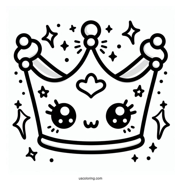 Kawaii Crown Coloring Page For Kids