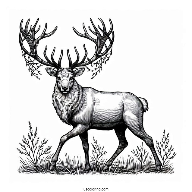 Coloring Page Of a Realistic Looking Reindeer