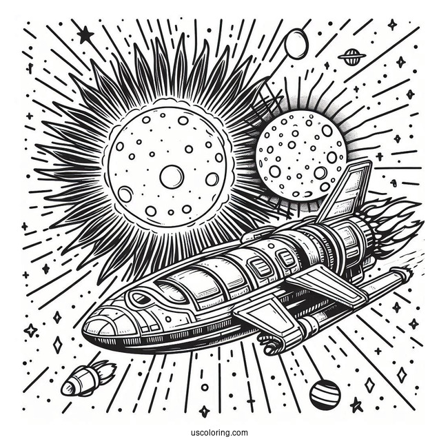 Spaceship Cruising Past The Sun Coloring Pages In Outer Space