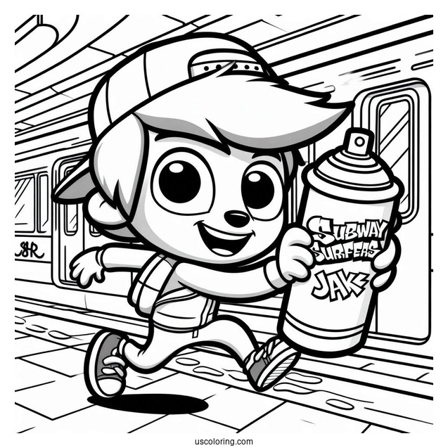 Subway Surfers Coloring Page Easy Jake Holding Up A Spray Paint For Kids