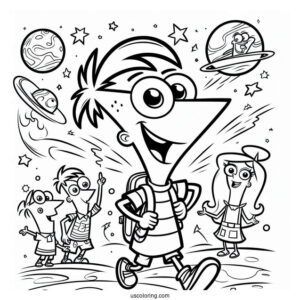 Happy Phineas And Ferb Coloring Page For Kids