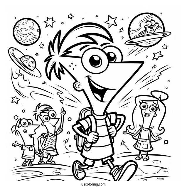 Happy Phineas And Ferb Coloring Page For Kids