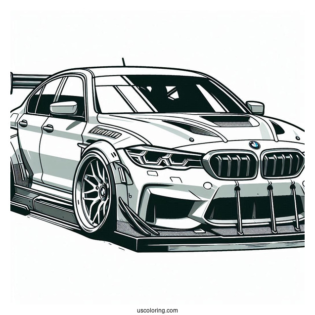 BMW Race Car With Big Spoiler To Color
