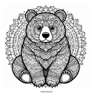 Detailed Bear Coloring Page Mandala