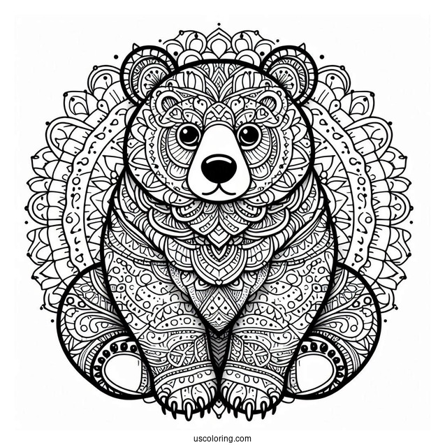 Detailed Bear Coloring Page Mandala