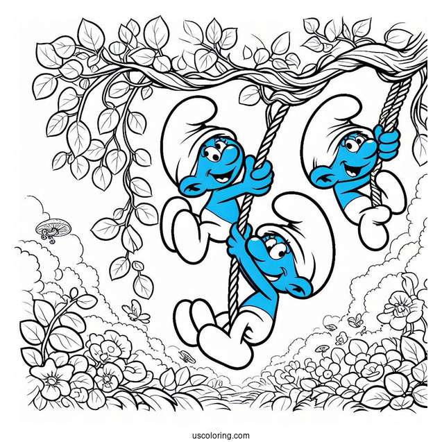 Wild Smurf Swinging On Vines Coloring In