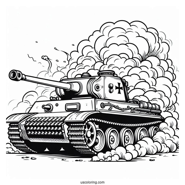 Coloring Page of Panther KF51 Main Battle Tank With Smoke