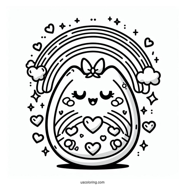 Tamagotchi Coloring Page Of Detailed Tamagotchi With Hearts And Rainbows
