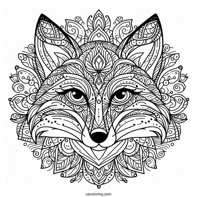 Intricate Fox Coloring Page Mandala Face