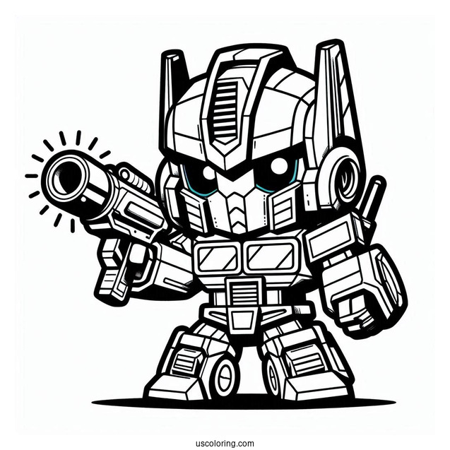 Kawaii Chibi Optimus Prime Coloring Page Holding Ion Blaster For Preschoolers