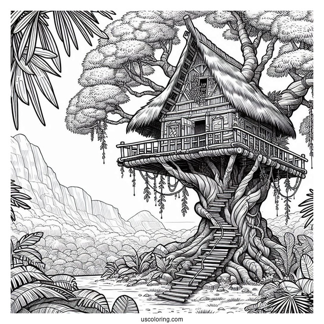 Detailed Tree House In Tarzan Coloring Page