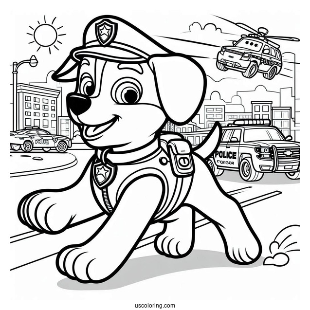 Simple Coloring Page Of Police Dog Chase