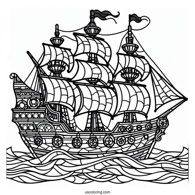 Pirate Ship Coloring Page Stained Glass