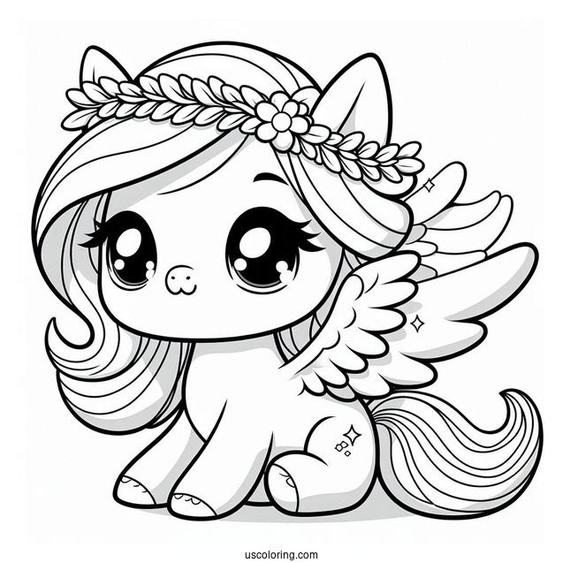 Smiling Chibi Pegasus Coloring Page For Preschoolers