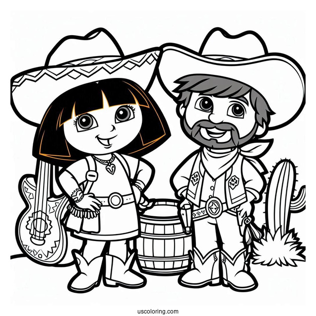 Dora And Diego Dressed As Cowboy And Cowgirl To Color