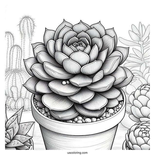 Realistic Succulent Coloring Page In A Flower Pot