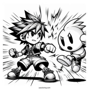 Super Smash Bros Coloring Page Of Sora Vs Little Mac