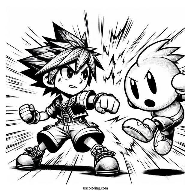 Super Smash Bros Coloring Page Of Sora Vs Little Mac