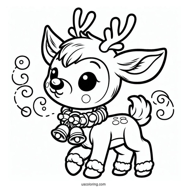 Rudolph Coloring Page Wearing Collar With Bells