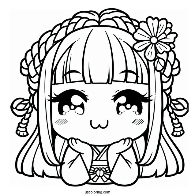 Kawaii Nezuko Coloring Page With Braided Hair