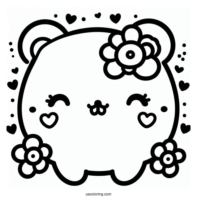 Sumikko Gurashi Coloring Page Of Kawaii Tonkatsu With Hearts And Flowers