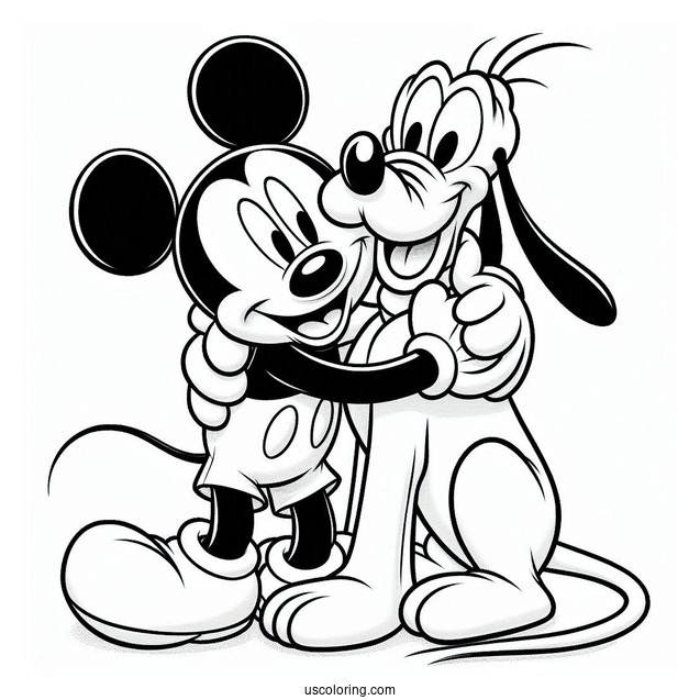 Mickey Mouse Hugging Pluto Coloring Page With Goofy In The Back