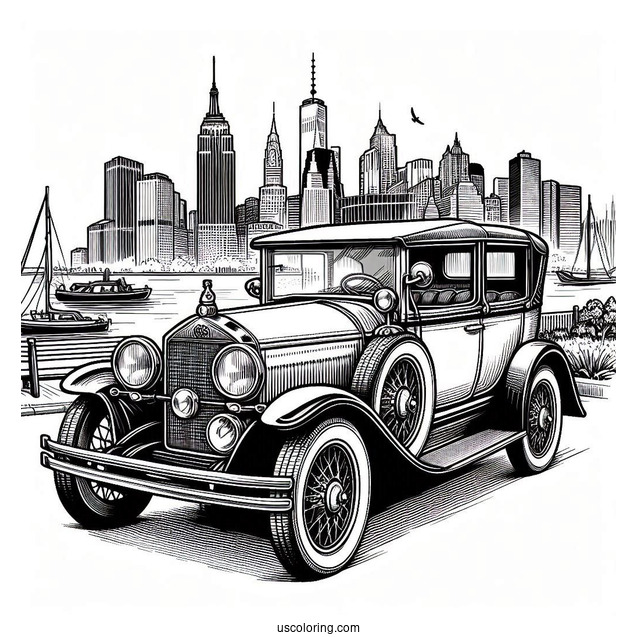 Vintage Sedan Car Coloring Page