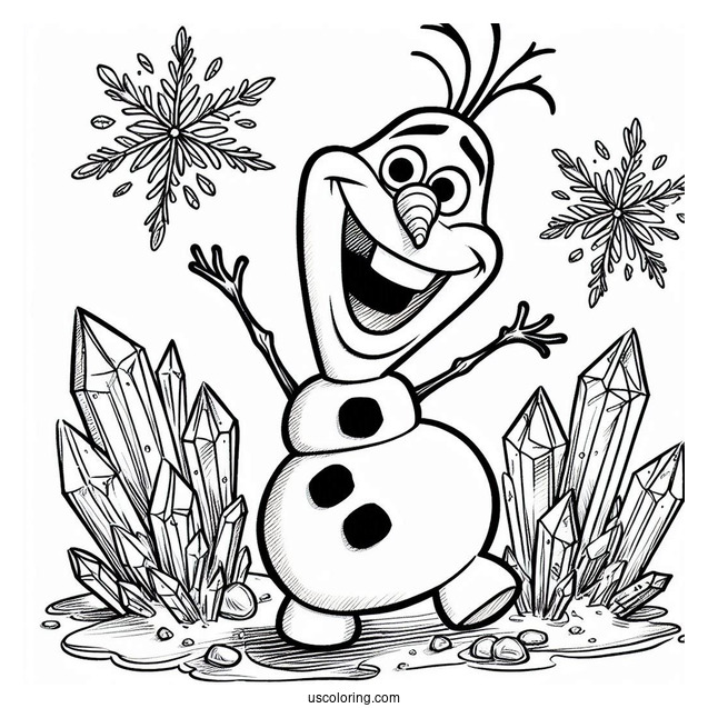 Coloring Page Of Olaf With Ice Crystals