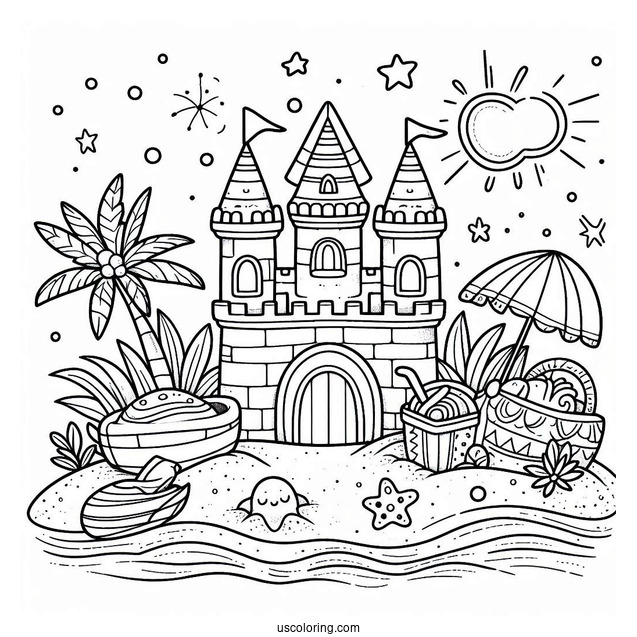 Cute Summer Coloring Page Of Sandcastle For Preschoolers