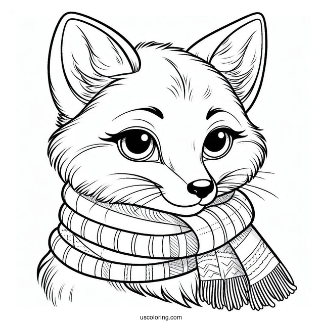 Serious Fox With A Scarf Coloring Sheet