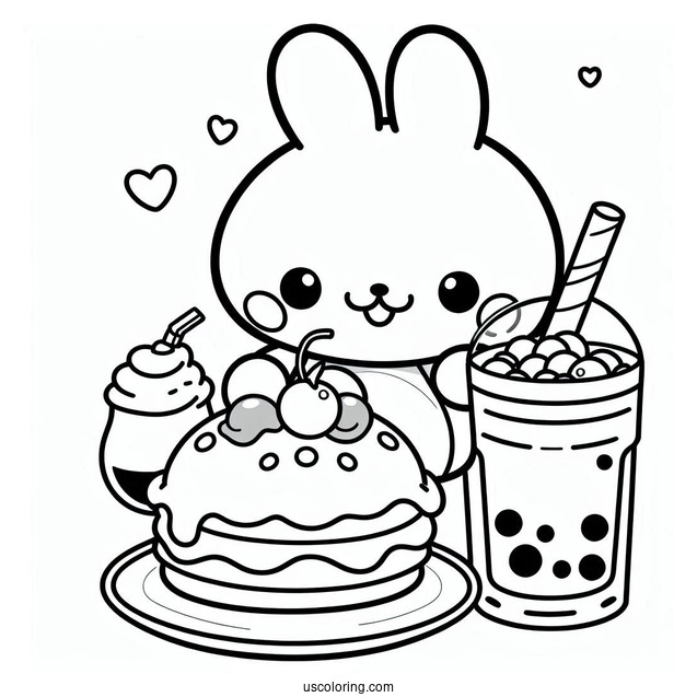 Pochacco Coloring Page Eating Sweets With Choppy On Top Of Boba Tea
