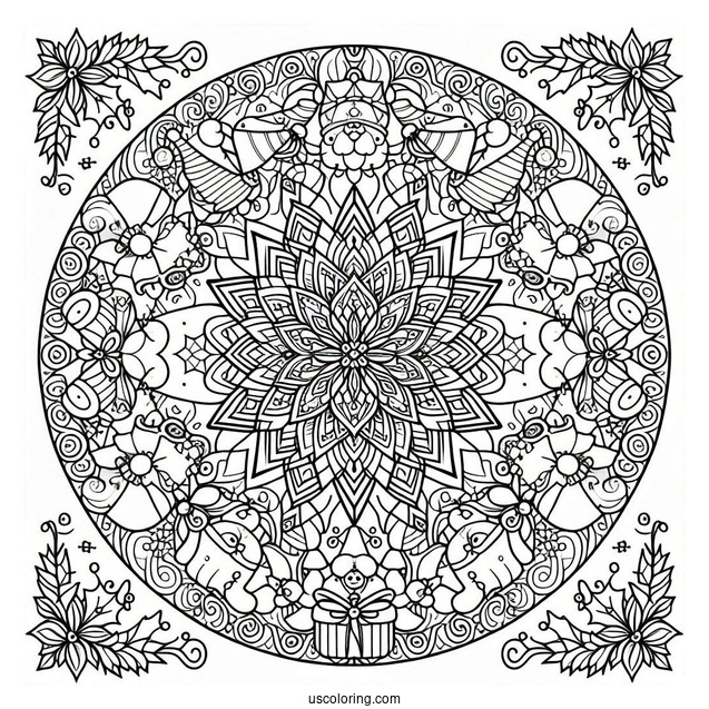 Elf Inside A Festive Christmas Mandala Coloring Page