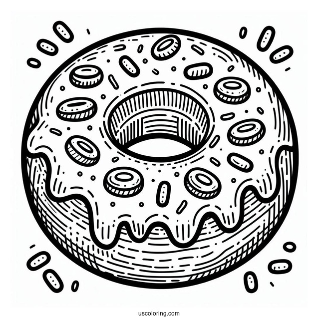 Easy Donut Coloring Page With Frosting And Sprinkles