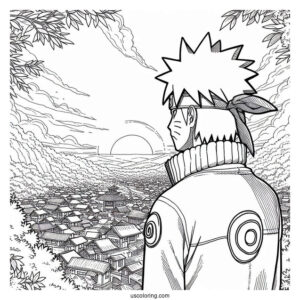 Hokage Naruto Coloring Page Overlooking Hidden Leaf Village
