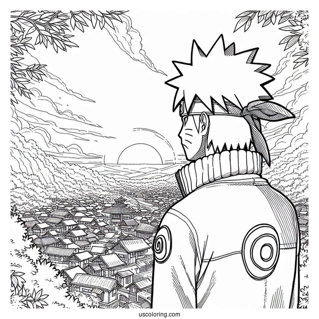 Hokage Naruto Coloring Page Overlooking Hidden Leaf Village