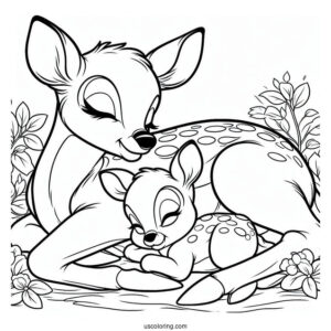 Bambi Sleeping Beside Mother Coloring In