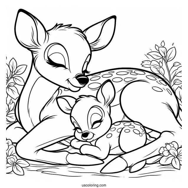 Bambi Sleeping Beside Mother Coloring In