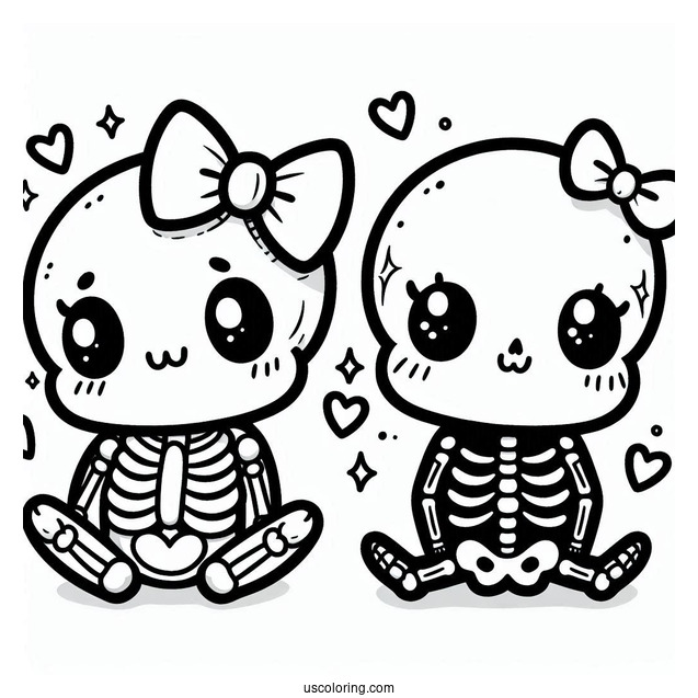 Kawaii Skeleton Coloring Page With Bow