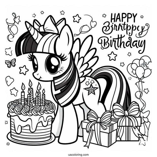 Happy Birthday Twilight Sparkle Coloring Sheet