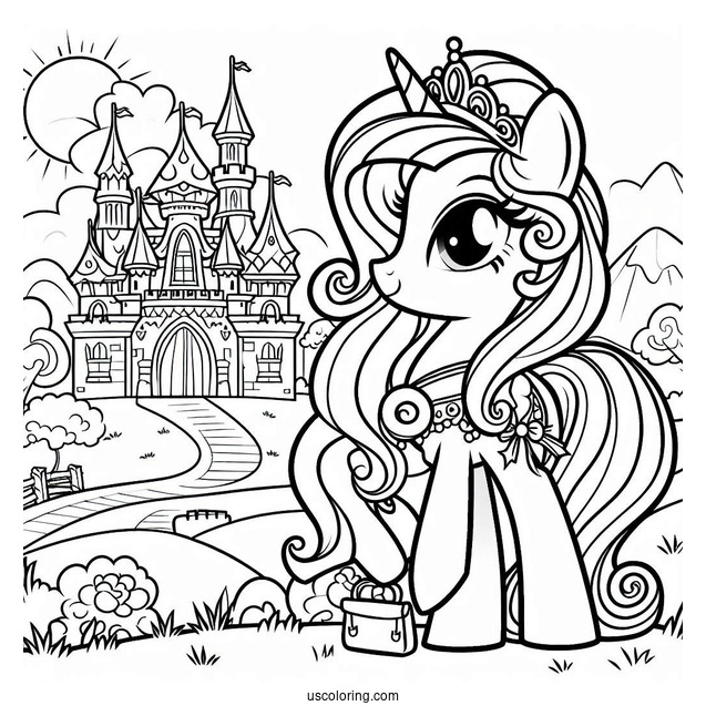 Coloring Page of Princess Cadence in Front of Castle