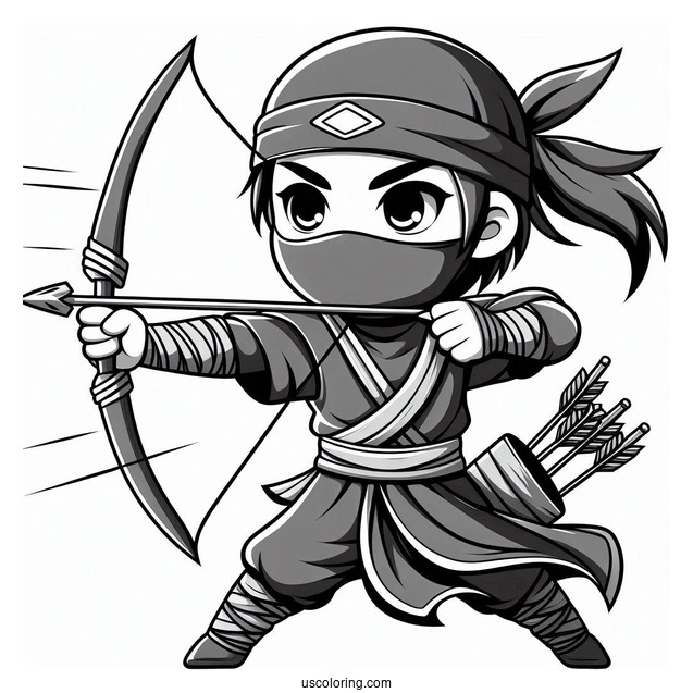 Ninja Shooting An Arrow Coloring Sheet For Kids