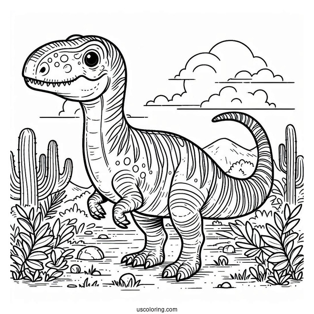 Dinosaur Coloring Page Of Striped Tarbosaurus In Nature