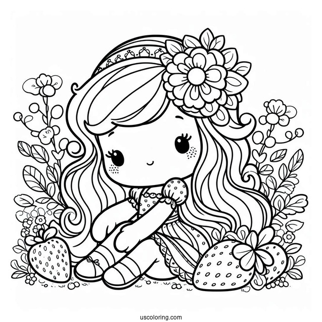 Strawberry Shortcake Coloring Page Sitting On Flower