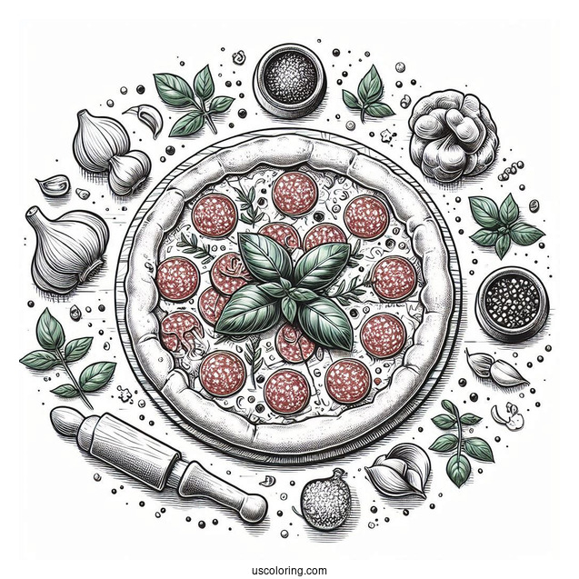 Wood Fired Pizza With Basil And Salami