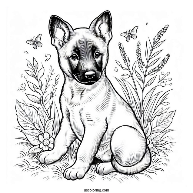 Belgian Malinois Puppy With Perked Ear Coloring Page