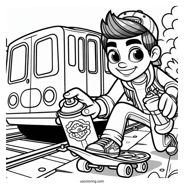 Subway Surfers Coloring Page Easy Jake Holding Up A Spray Paint For Kids