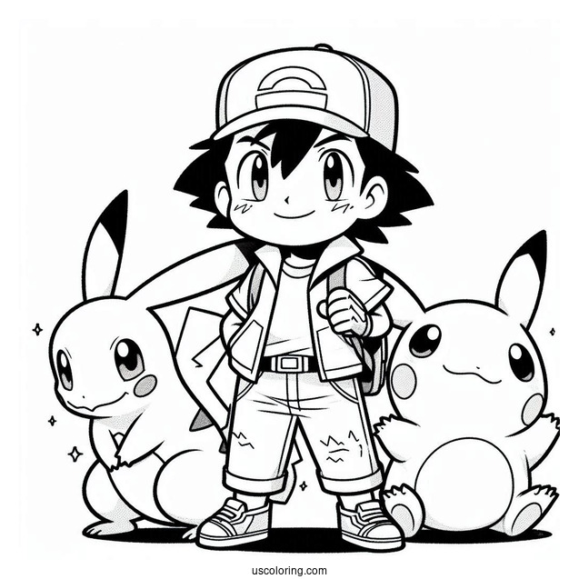 Ash Character With Pikachu And Charmander