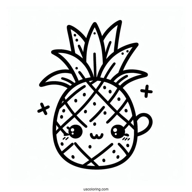 Cute Kawaii Pineapple Coloring For Preschoolers