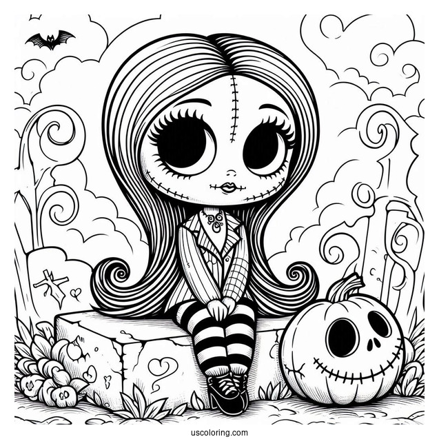 Cute Sally Sitting On Tombstone Coloring In
