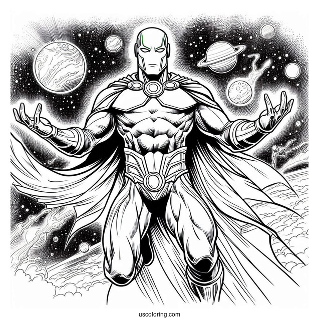 Justice League Coloring Page Of Martian Manhunter Floating In The Galaxy